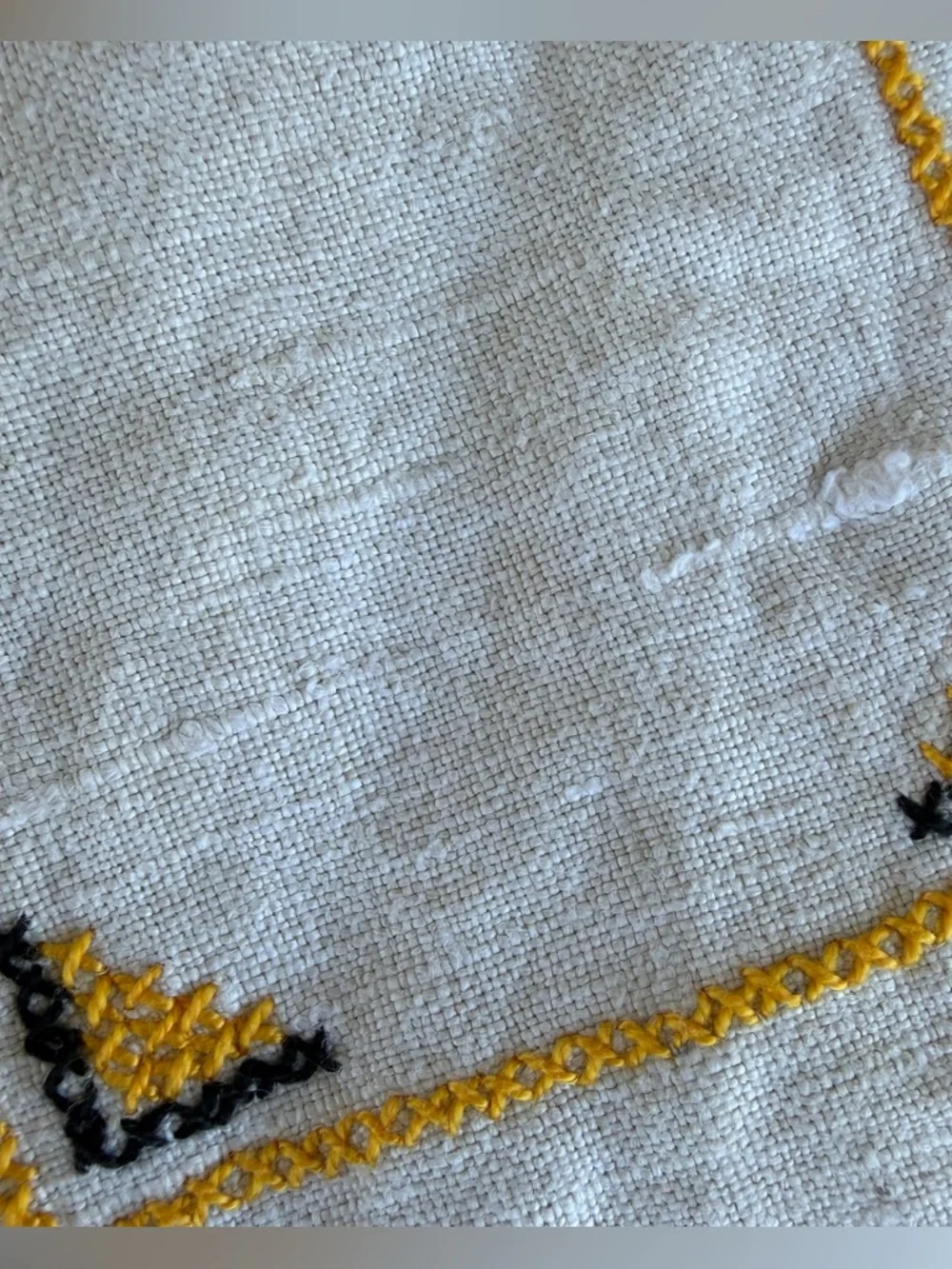 VTG Traditional Geometric Folk Cross Stitch Linen Tablecloth Black Yellow 47x64
